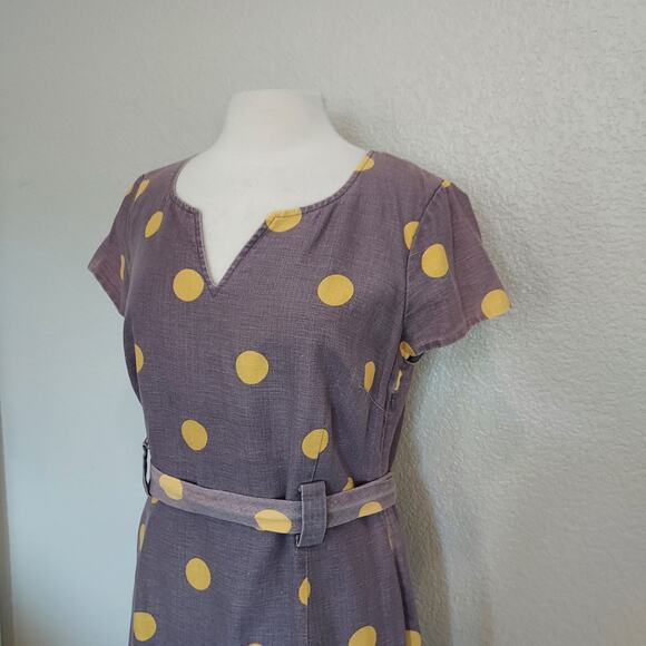 Boden Lavender Linen Blend Dress w/Yellow Polka Dots size 10L - Picture 7 of 14